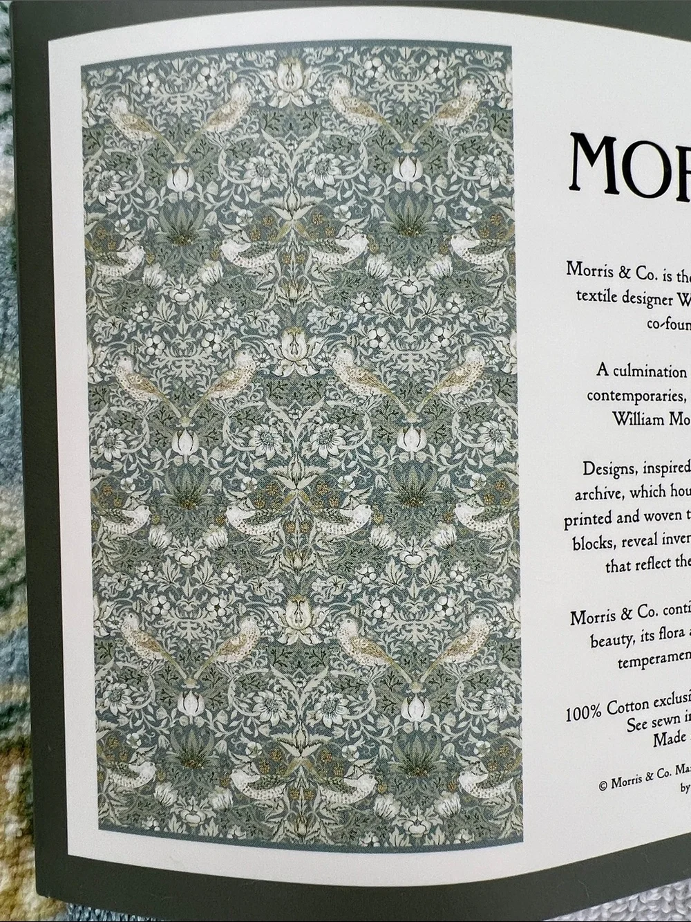 William Morris Co Bath Towels Strawberry Thief Green Velour 2 Pc Set NEW